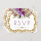 Watercolor Flowers Gold Glitter Confetti RSVP (Front/Back)