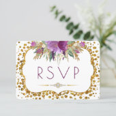 Watercolor Flowers Gold Glitter Confetti RSVP (Standing Front)