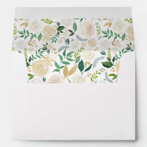 Watercolor Flowers Gold Glitter Return Address Envelope