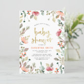 Watercolor Flowers & Gold Lettering Baby Shower Invitation (Standing Front)