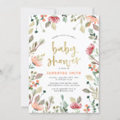 Watercolor Flowers & Gold Lettering Baby Shower Invitation (Front)