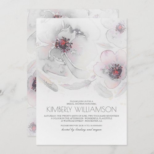 Watercolor Flowers Grey Pink Boho Bridal Shower Invitation - Dusty grey and soft pink watercolor flowers and feathers vintage boho bridal shower invitation.