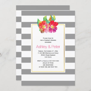Watercolor flowers grey wedding couples shower invitation
