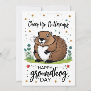 Watercolor Flowers Groundhog Day Cute Phil Holiday Card