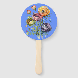 watercolor flowers hand fan