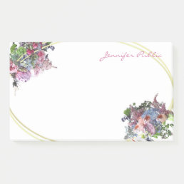Watercolor Flowers Hand Script Gold Frame Template Post-it Notes