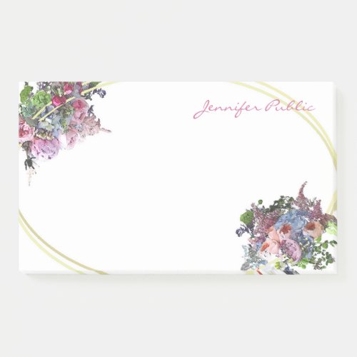 Watercolor Flowers Hand Script Gold Frame Template Post_it Notes