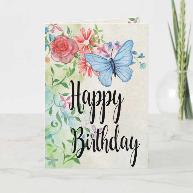 Watercolor flowers happy birthday card (Front)