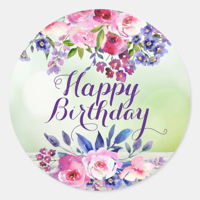 Watercolor Flowers Happy Birthday Stickers | Zazzle