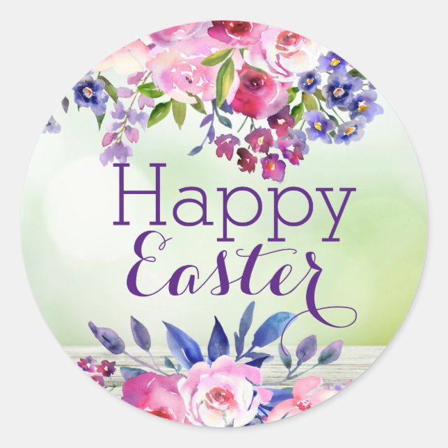 Watercolor Flowers Happy Easter Stickers (Front)