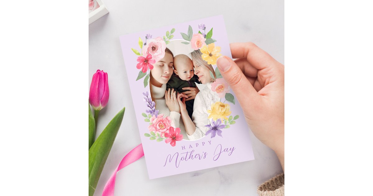 Watercolor Flowers Happy Mother's Day Photo Card | Zazzle