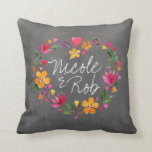 Watercolor Flowers Heart Wreath | chalkboard grey Throw Pillow<br><div class="desc">Watercolor flowers make a heart shaped wreath for these pretty wedding throw pillows. Many matching products available. If you'd like this design personalized, contact: cheryl@cheryldanielsart.com. Use the CUSTOMIZE IT button to add text and/or change the background color. "Watercolor Flowers Heart Wreath" by Cheryl Daniels © 2015. Fun, personalized, colorful custom...</div>