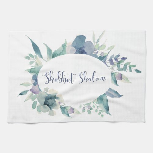 Watercolor Flowers Hebrew Shabbat Shalom Decor Kitchen Towel