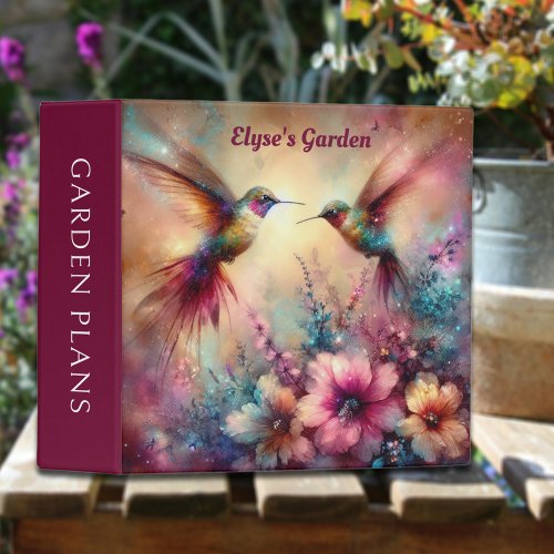 Watercolor Flowers Hummingbird Garden Customized  3 Ring Binder
