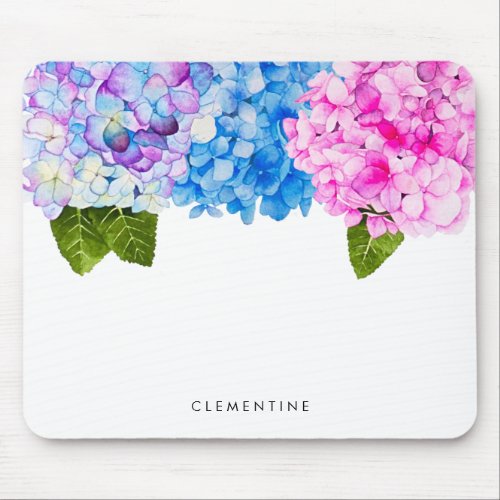 Watercolor Flowers Hydrangea  Add Name Mouse Pad