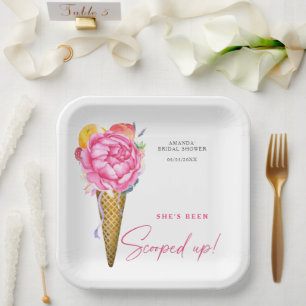 Watercolor FLOWERS ICE CREAM - bridal shower Paper Plates
