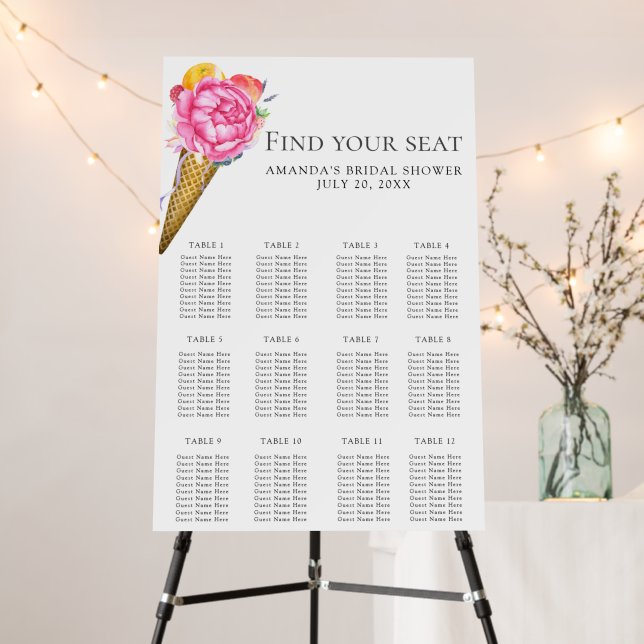 Watercolor flowers ice cream seating chart foam board (In Situ (Stand))
