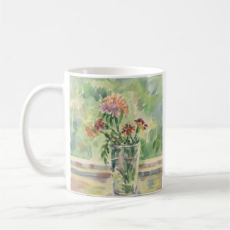 Watercolor flowers in a glass not a window coffee mug