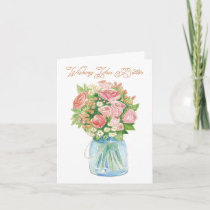 Watercolor Flowers in a Jar Get Well Card