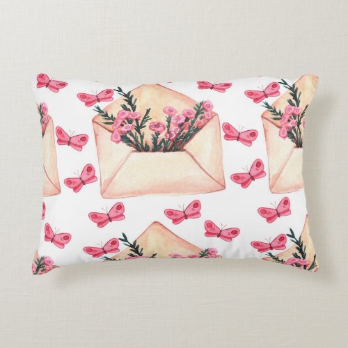 Watercolor flowers in envelopes seamless pattern accent pillow