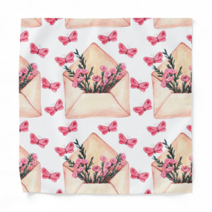 Watercolor flowers in envelopes: seamless pattern bandana