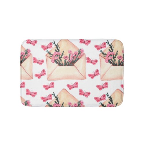 Watercolor flowers in envelopes seamless pattern bath mat