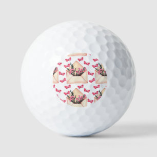 Watercolor flowers in envelopes: seamless pattern golf balls
