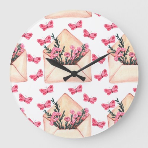 Watercolor flowers in envelopes seamless pattern large clock