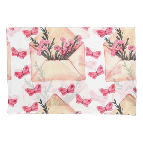 Watercolor flowers in envelopes seamless pattern pillow case