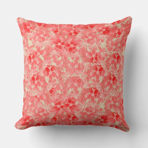 Watercolor Flowers in Pastel Red and Pink Throw Pillow