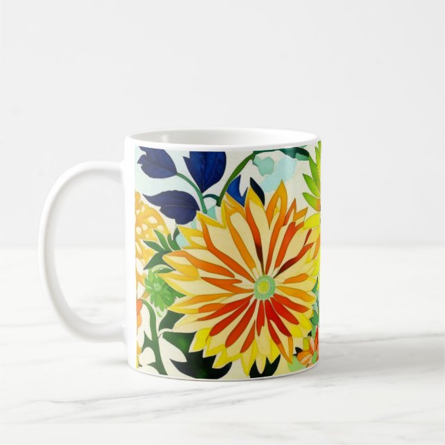 Watercolor Flowers in Pink and Yellow Coffee Mug (Left)