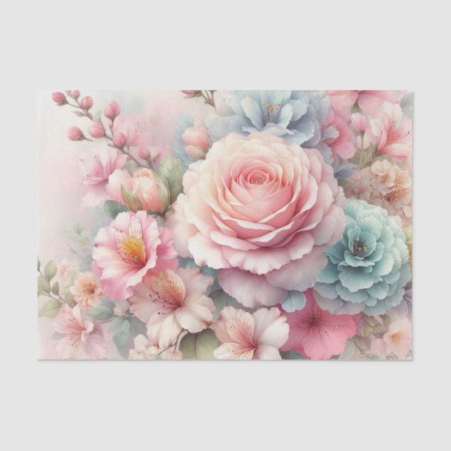Watercolor Flowers in soft pastels  Tissue Paper (Front)
