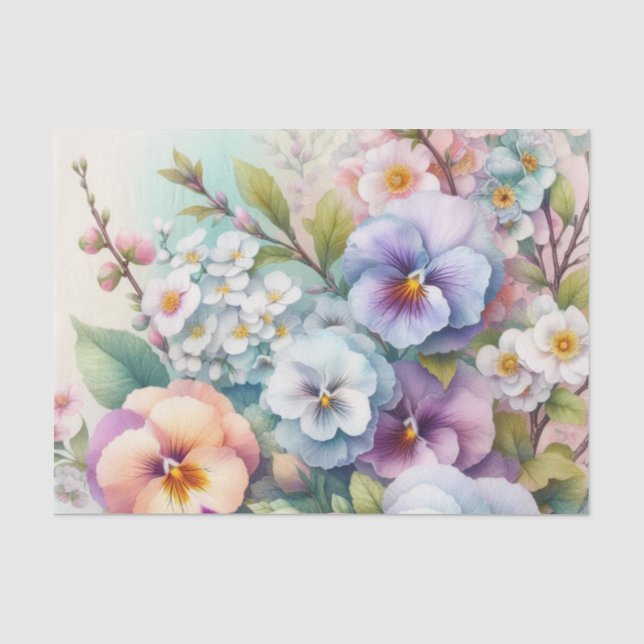 Watercolor Flowers in soft pastels  Tissue Paper (Front)
