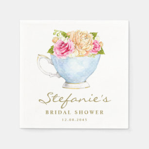 Watercolor Flowers in Teacup Bridal Shower Napkins