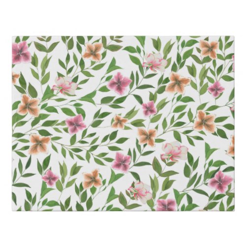 Watercolor Flowers in Vines Climbing Leaves Patter Faux Canvas Print