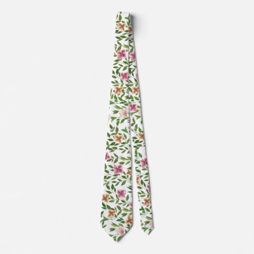 Watercolor Flowers in Vines Climbing Leaves Patter Neck Tie