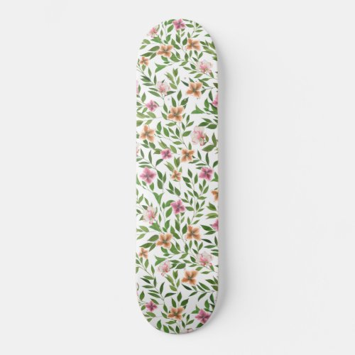 Watercolor Flowers in Vines Climbing Leaves Patter Skateboard