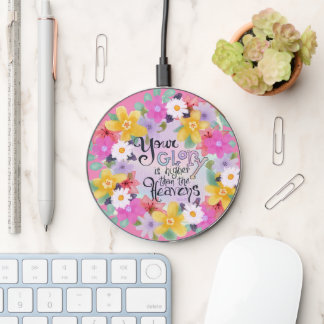 Watercolor Flowers Inspirational Bible Quotes Wireless Charger