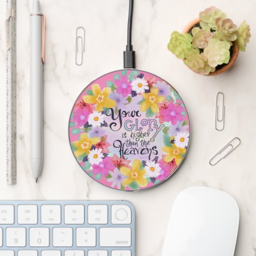 Watercolor Flowers Inspirational Bible Quotes Wireless Charger