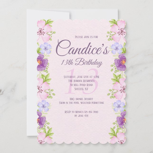 Watercolor Flowers Invitation (Front)