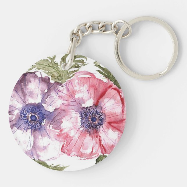 Watercolor flowers keychain (Back)