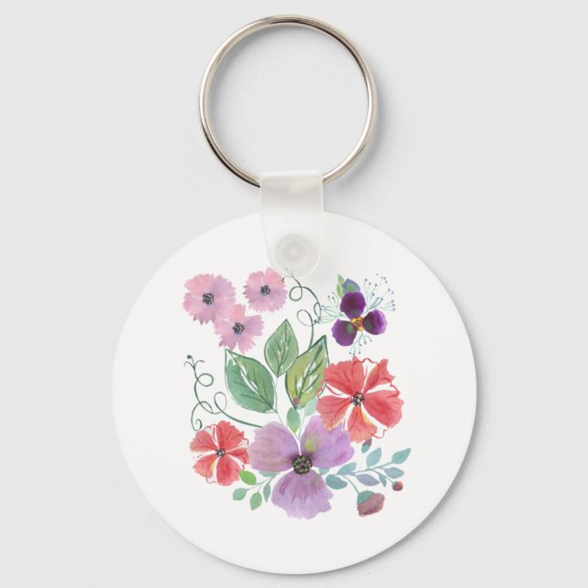 Watercolor flowers . keychain (Front)