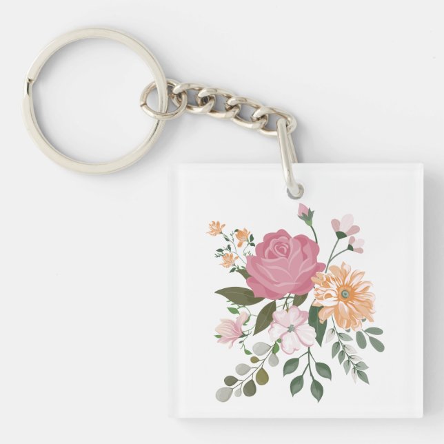 Watercolor flowers  keychain (Front)