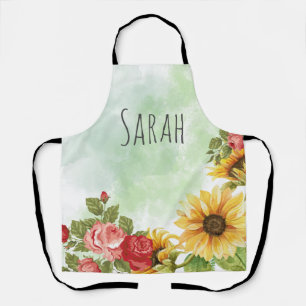 watercolor flowers Kitchen Apron Customizable