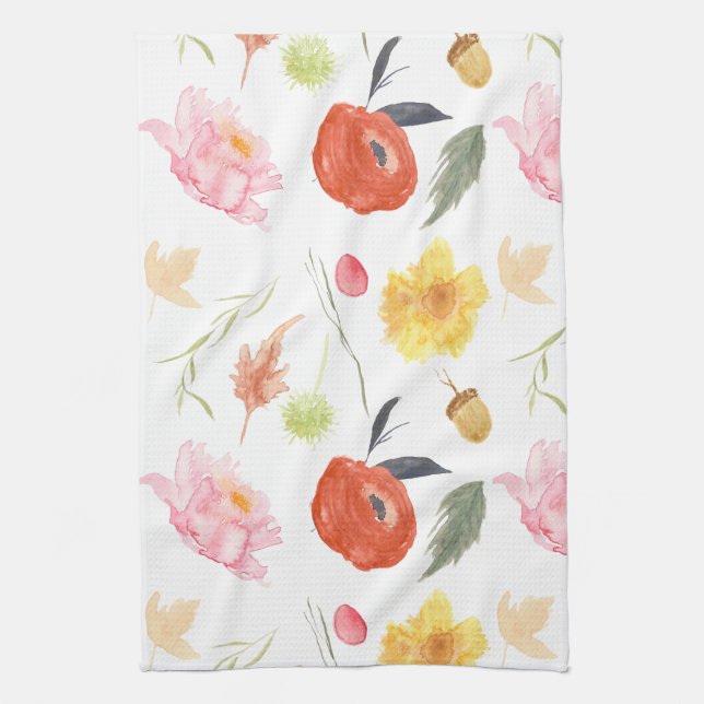 Watercolor Flowers Kitchen Towel (Vertical)
