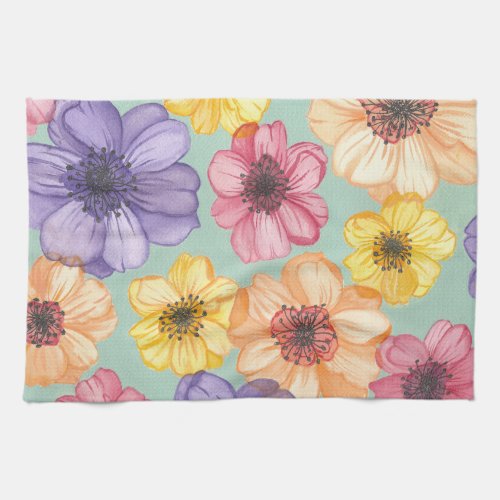 Watercolor Flowers Kitchen Towel