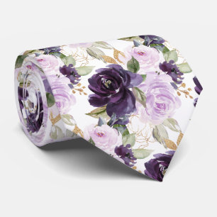 Watercolor Flowers Lavender Purple Lilac Roses Neck Tie