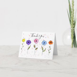 Watercolor Flowers Letterpress Thank You Card