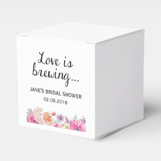 Watercolor Flowers "Love is Brewing" Bridal Shower Favor Boxes