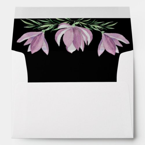 Watercolor Flowers Magnolias on Black Address Envelope